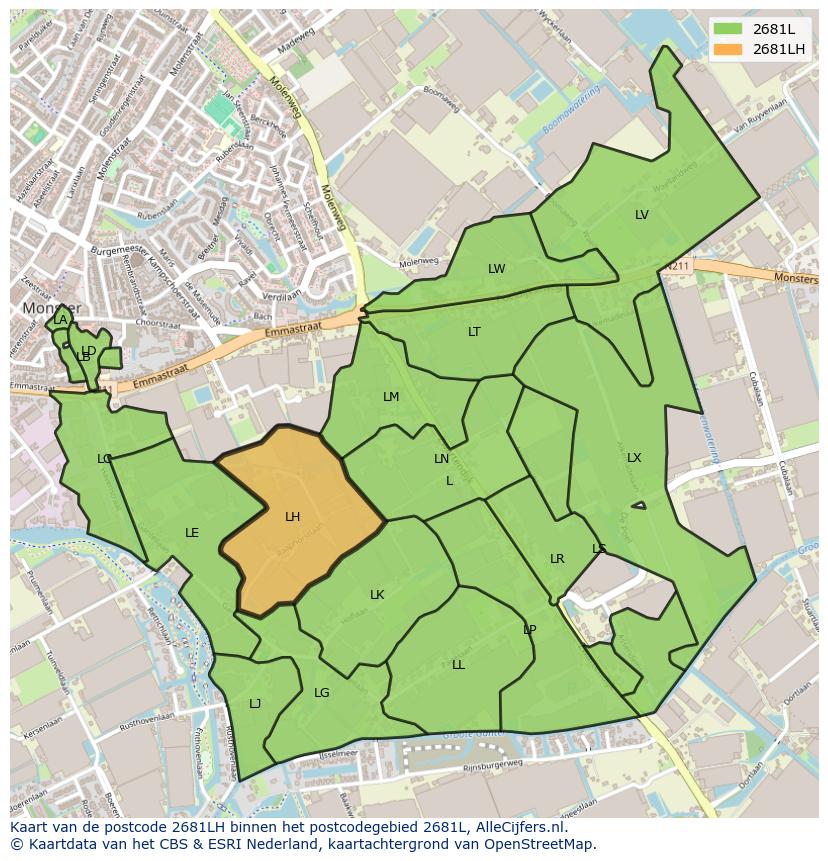 Afbeelding van het postcodegebied 2681 LH op de kaart.