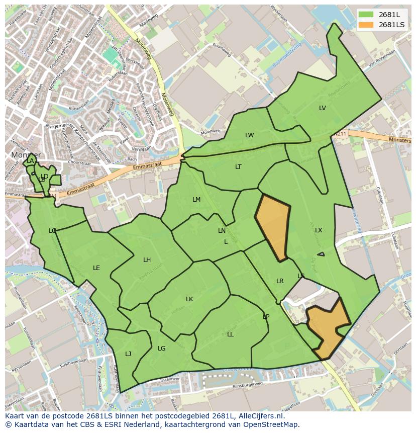 Afbeelding van het postcodegebied 2681 LS op de kaart.