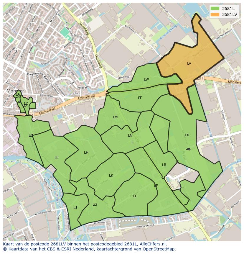 Afbeelding van het postcodegebied 2681 LV op de kaart.