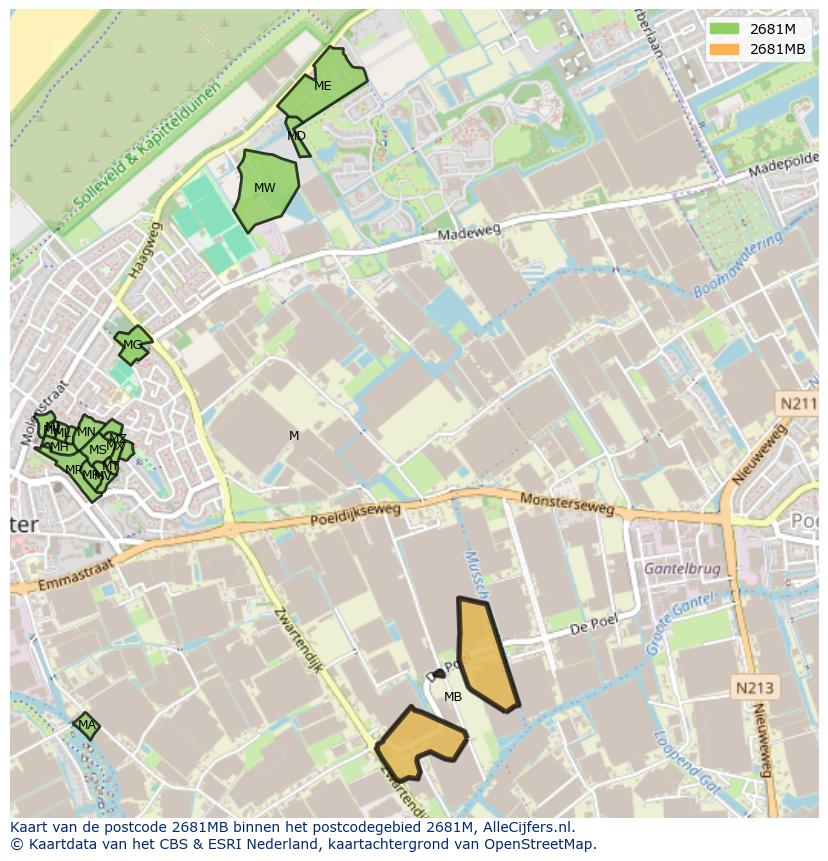Afbeelding van het postcodegebied 2681 MB op de kaart.