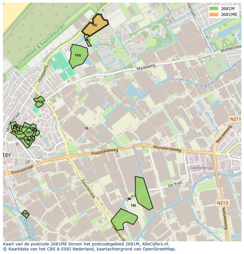 Afbeelding van het postcodegebied 2681 ME op de kaart.
