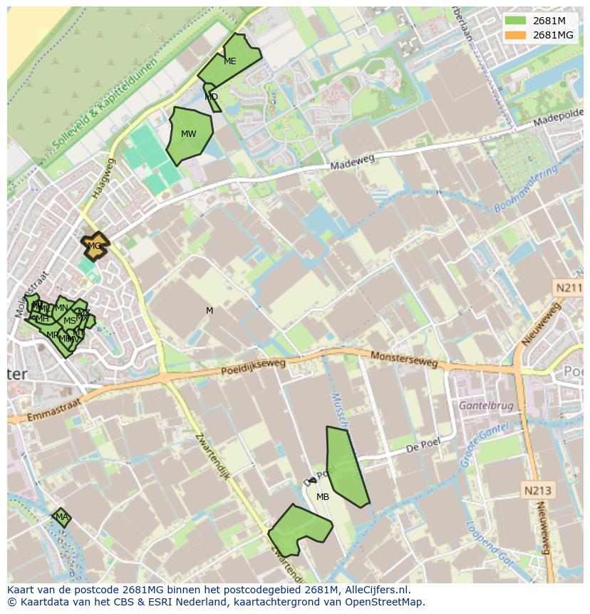 Afbeelding van het postcodegebied 2681 MG op de kaart.
