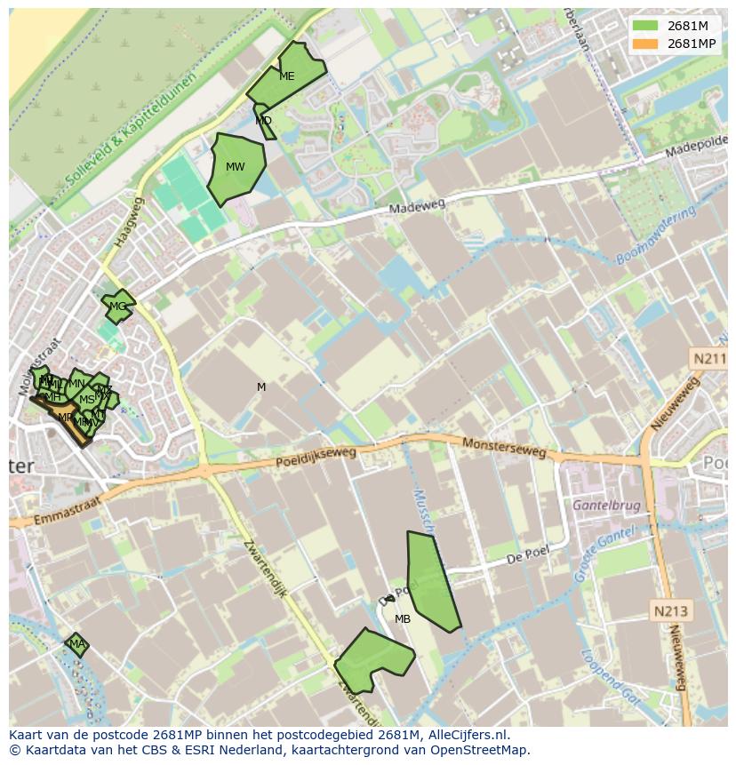 Afbeelding van het postcodegebied 2681 MP op de kaart.