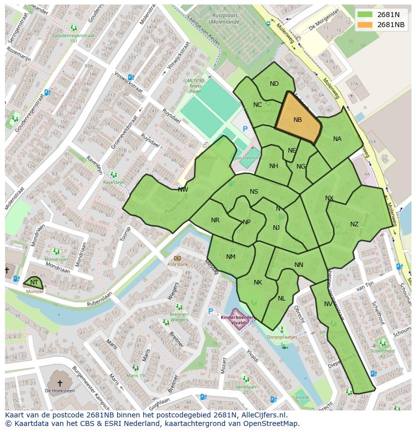 Afbeelding van het postcodegebied 2681 NB op de kaart.