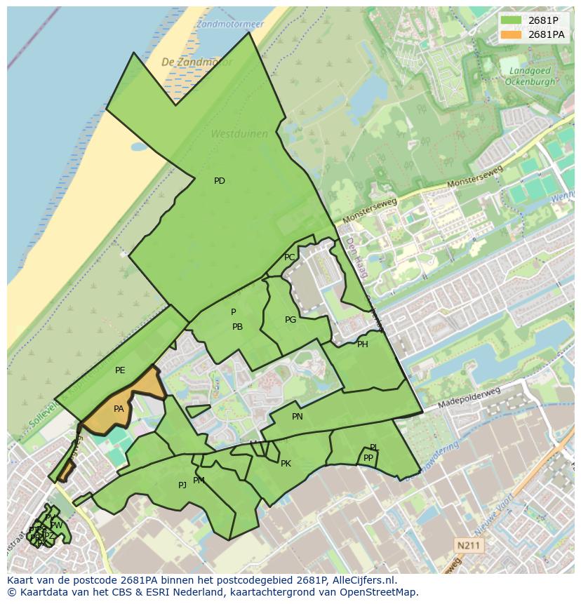 Afbeelding van het postcodegebied 2681 PA op de kaart.