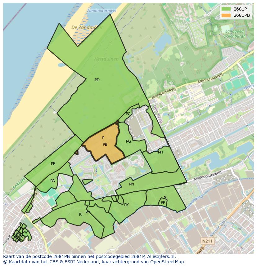 Afbeelding van het postcodegebied 2681 PB op de kaart.