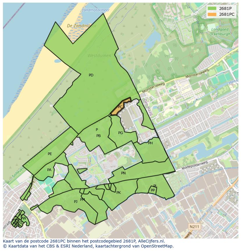 Afbeelding van het postcodegebied 2681 PC op de kaart.