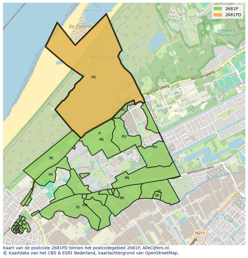 Afbeelding van het postcodegebied 2681 PD op de kaart.