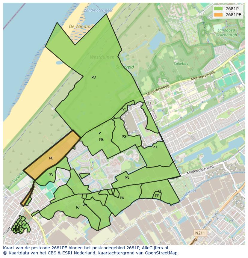 Afbeelding van het postcodegebied 2681 PE op de kaart.