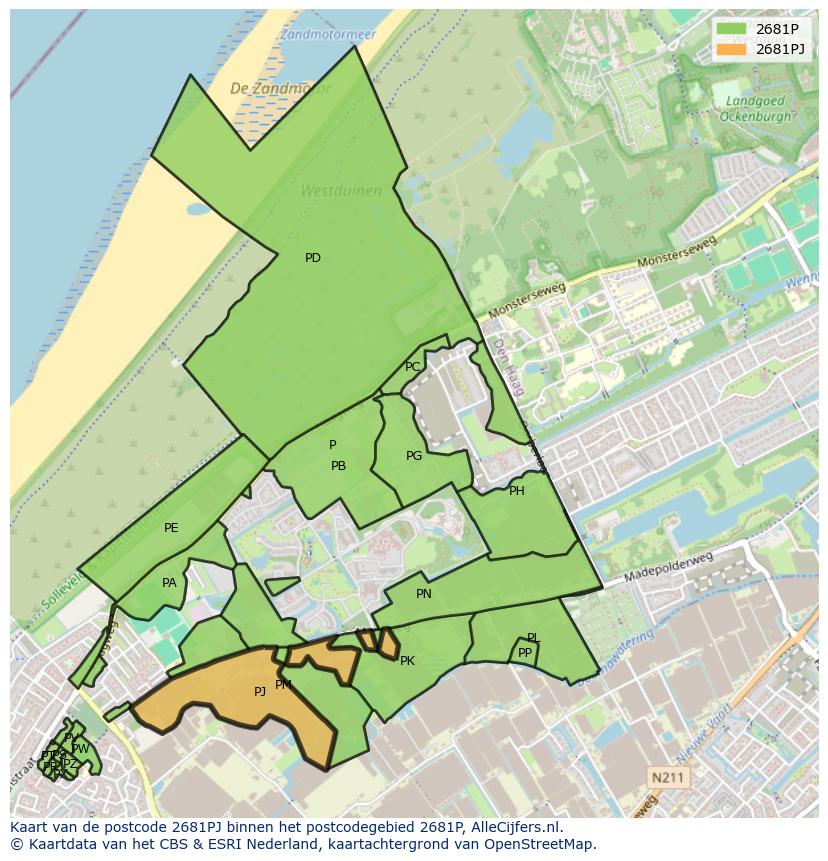 Afbeelding van het postcodegebied 2681 PJ op de kaart.