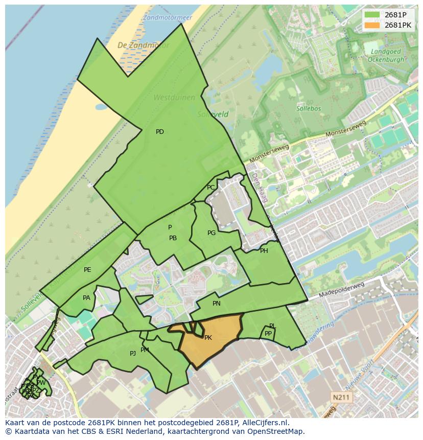 Afbeelding van het postcodegebied 2681 PK op de kaart.