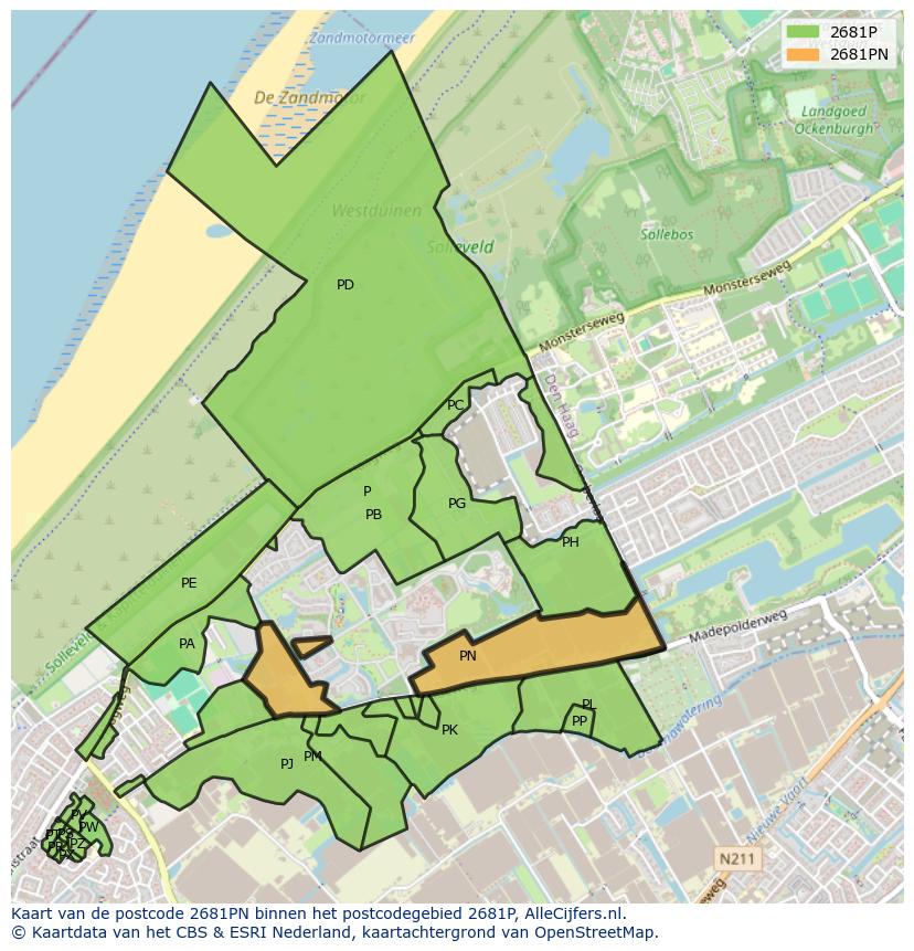 Afbeelding van het postcodegebied 2681 PN op de kaart.