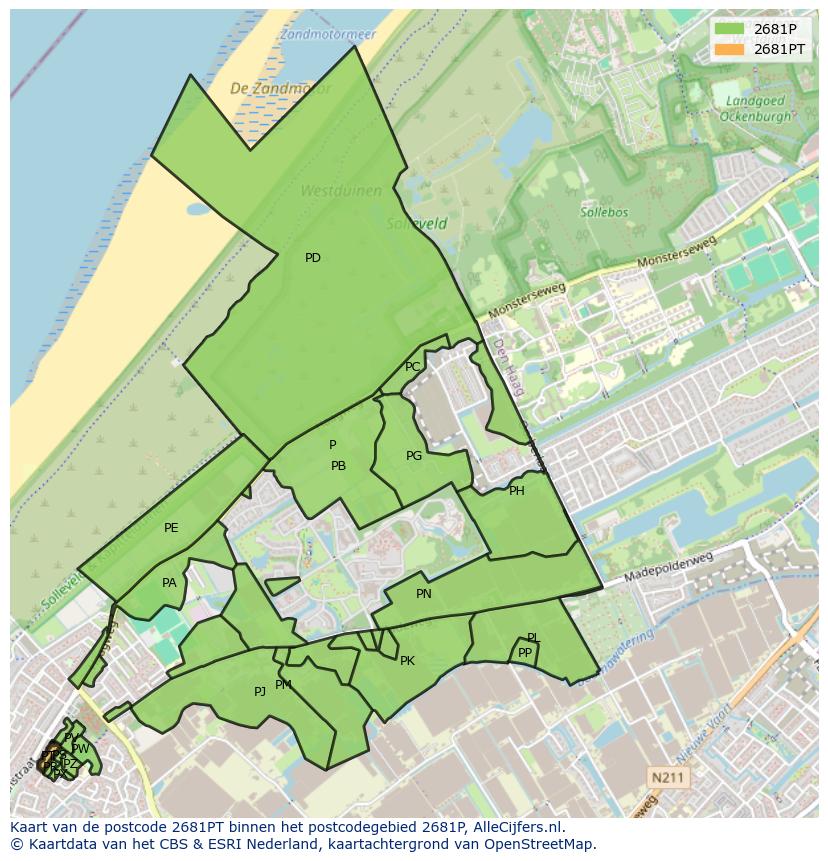 Afbeelding van het postcodegebied 2681 PT op de kaart.