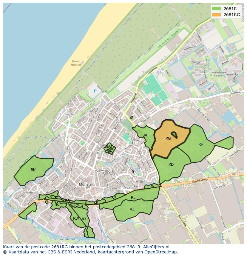 Afbeelding van het postcodegebied 2681 RG op de kaart.