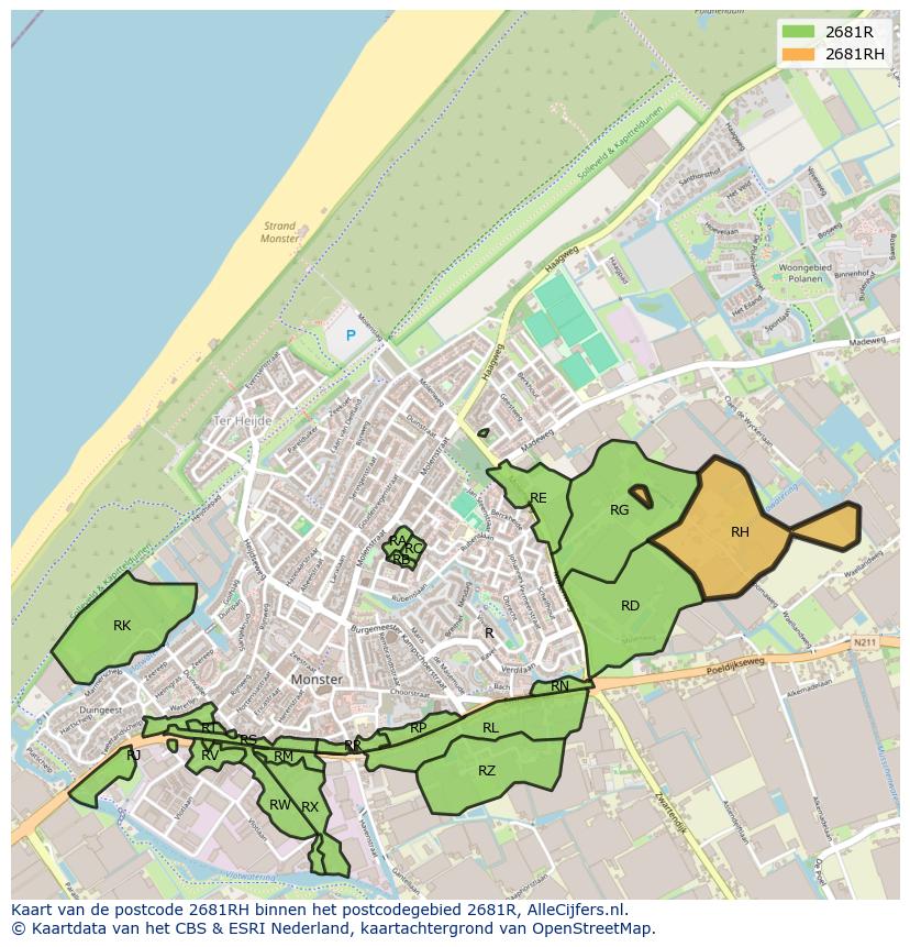 Afbeelding van het postcodegebied 2681 RH op de kaart.