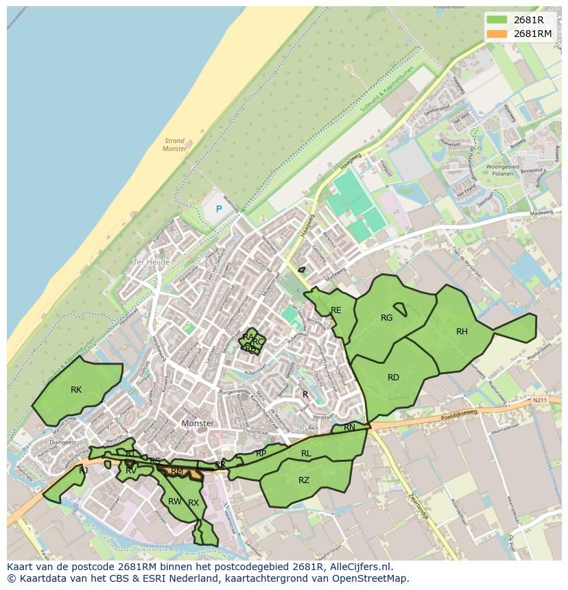 Afbeelding van het postcodegebied 2681 RM op de kaart.