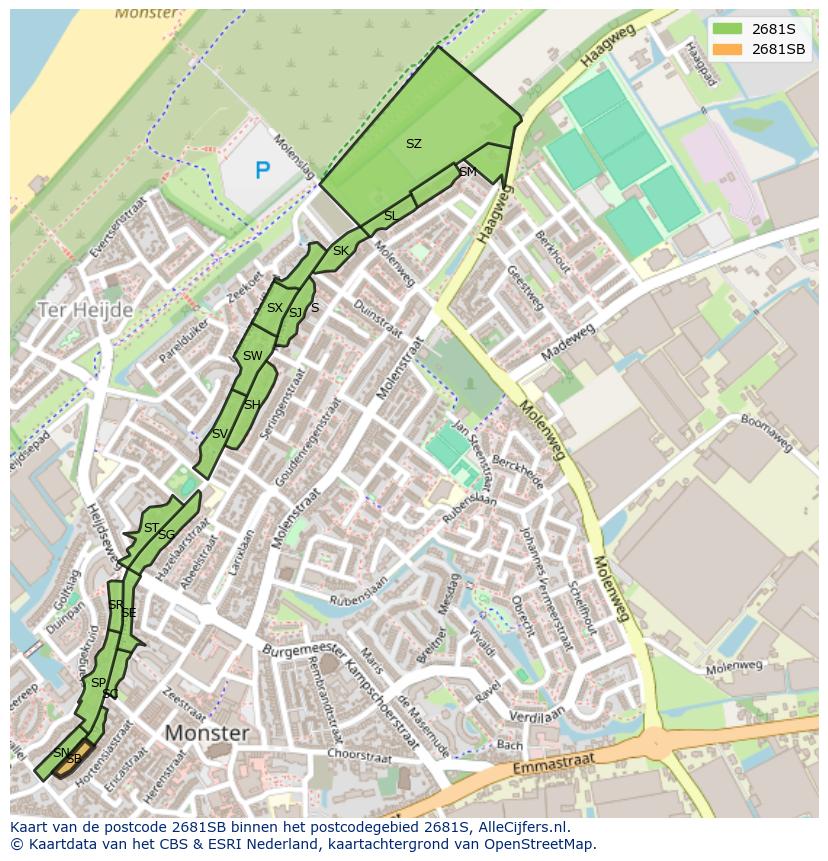 Afbeelding van het postcodegebied 2681 SB op de kaart.