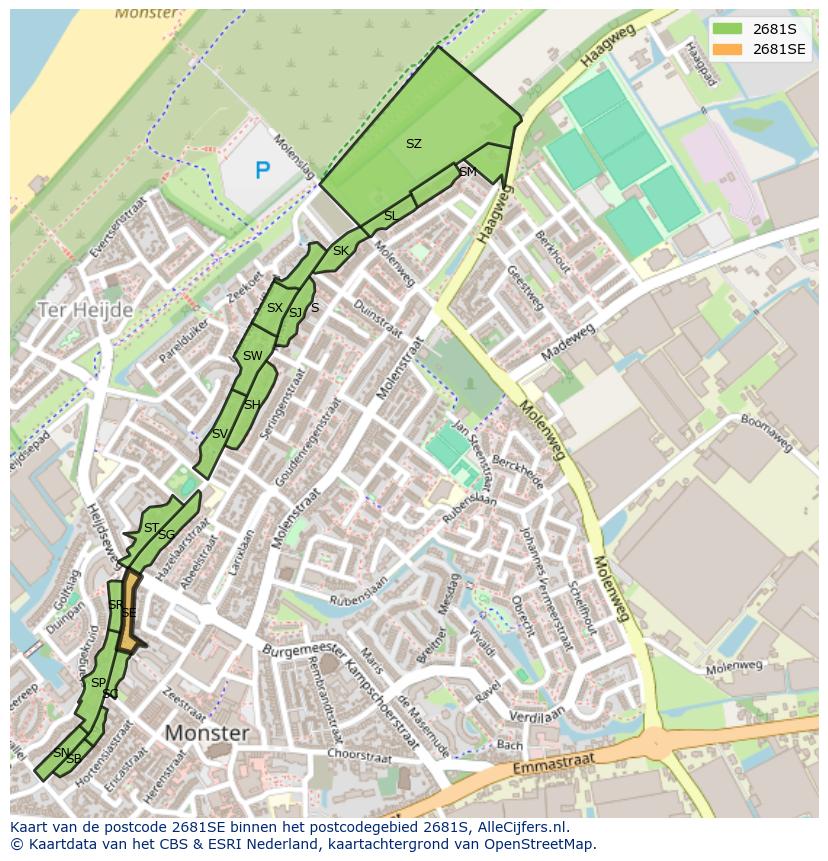 Afbeelding van het postcodegebied 2681 SE op de kaart.