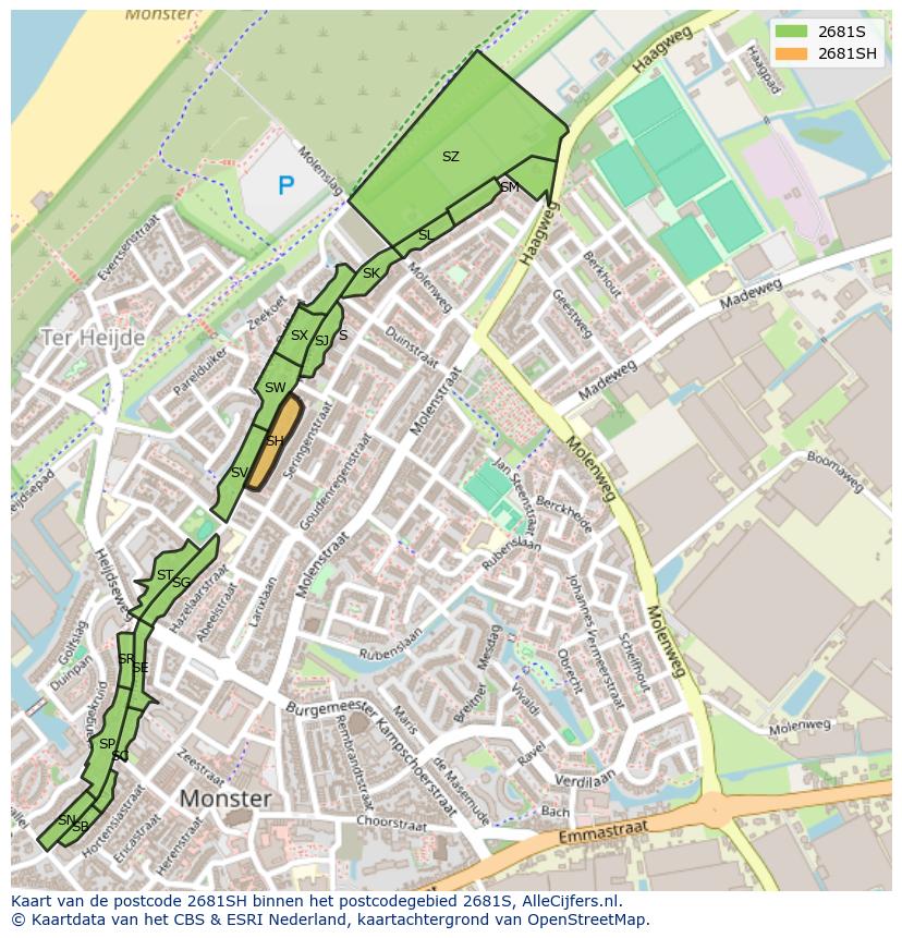 Afbeelding van het postcodegebied 2681 SH op de kaart.