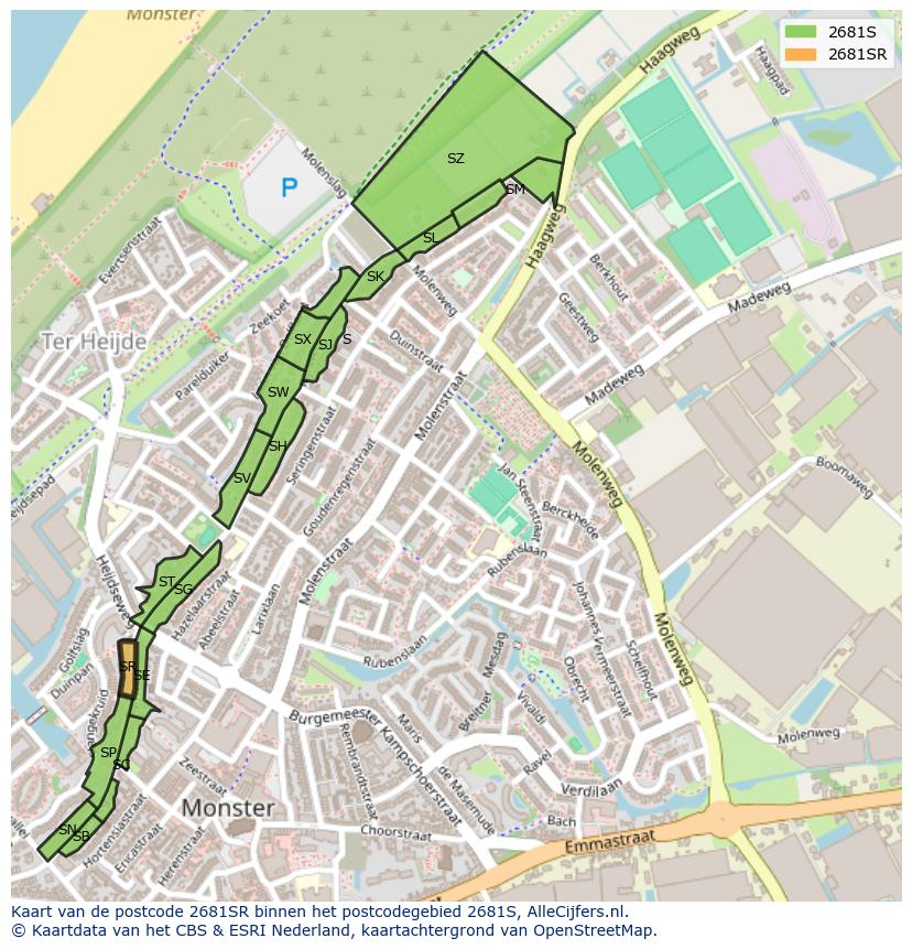 Afbeelding van het postcodegebied 2681 SR op de kaart.