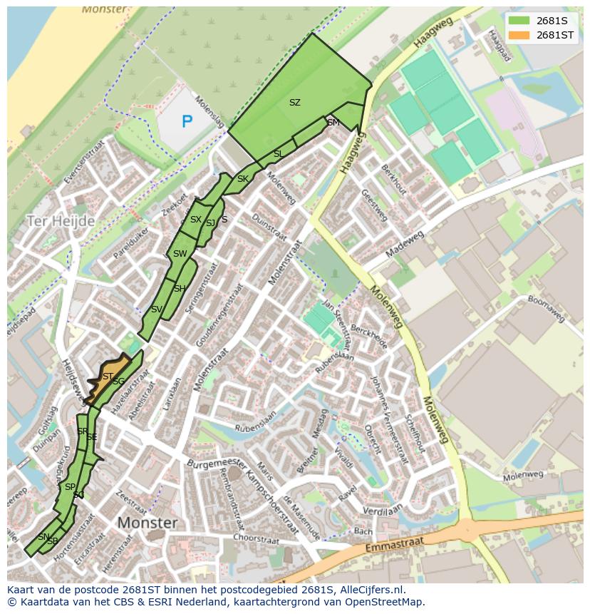 Afbeelding van het postcodegebied 2681 ST op de kaart.