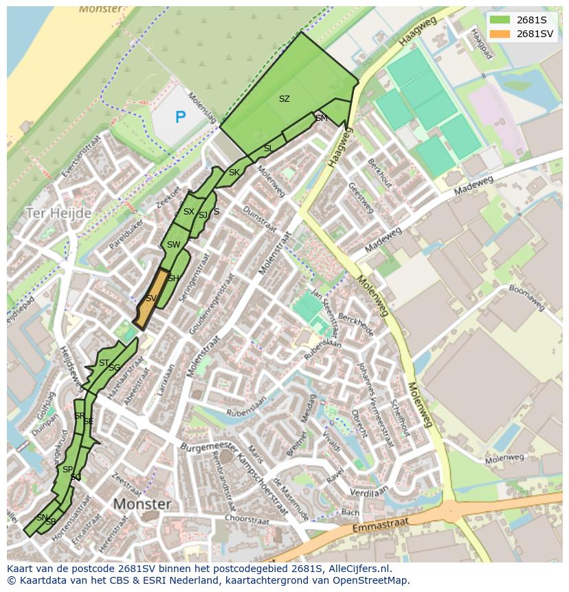 Afbeelding van het postcodegebied 2681 SV op de kaart.