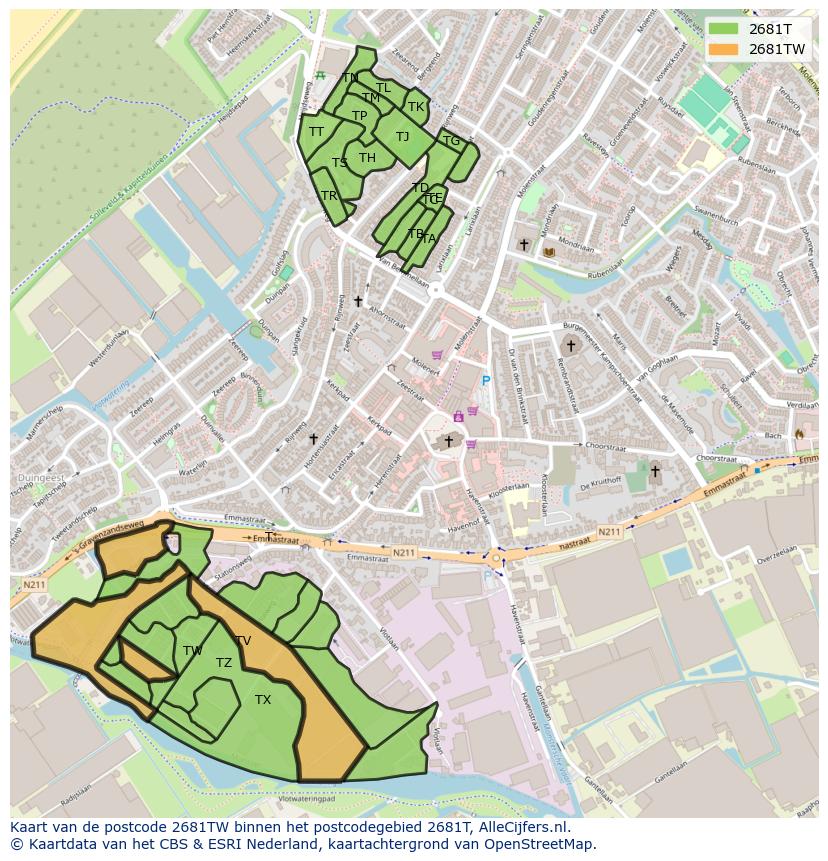 Afbeelding van het postcodegebied 2681 TW op de kaart.