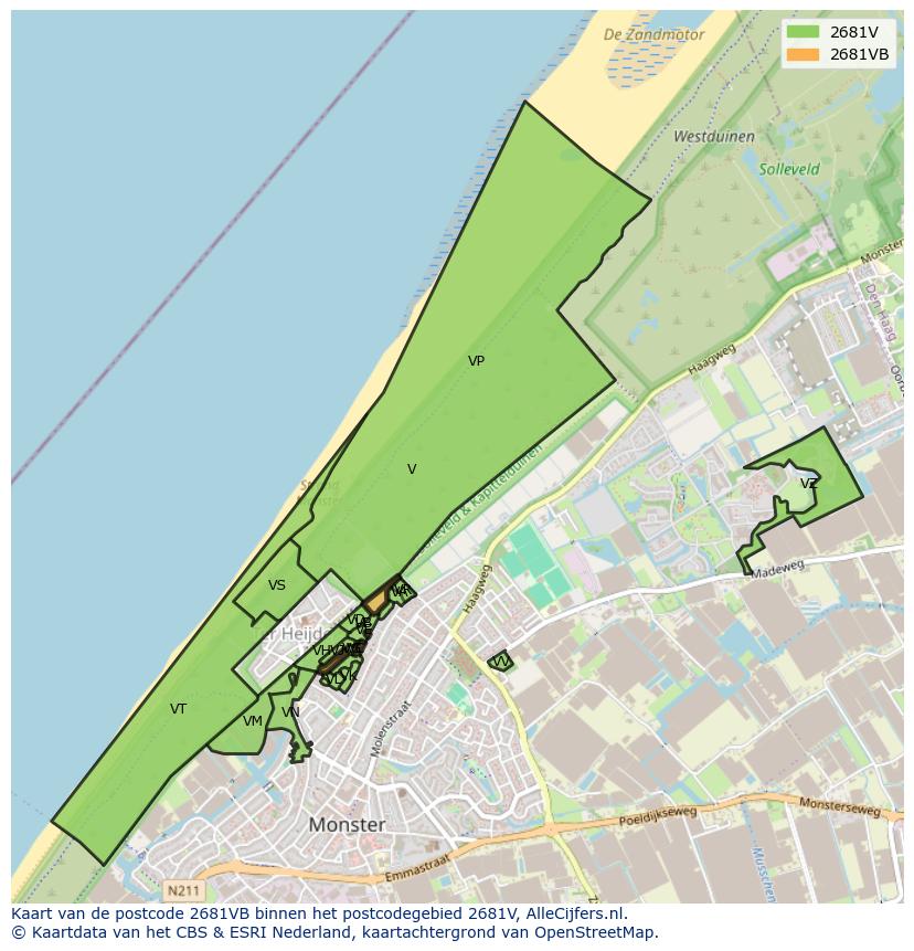 Afbeelding van het postcodegebied 2681 VB op de kaart.