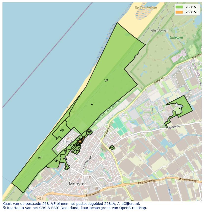 Afbeelding van het postcodegebied 2681 VE op de kaart.