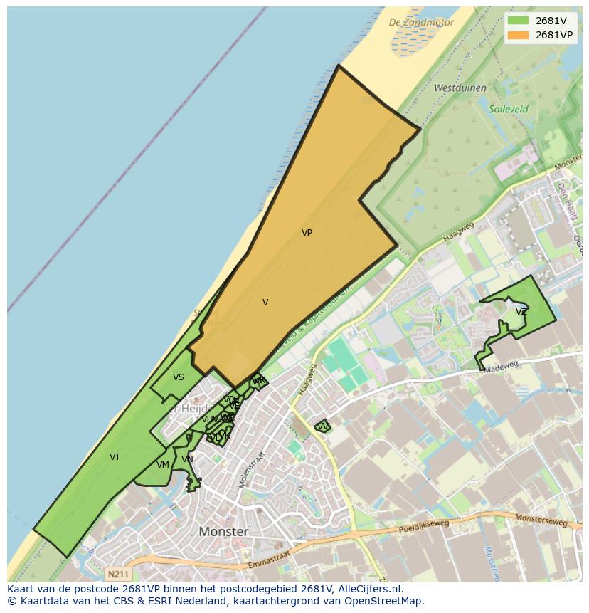 Afbeelding van het postcodegebied 2681 VP op de kaart.