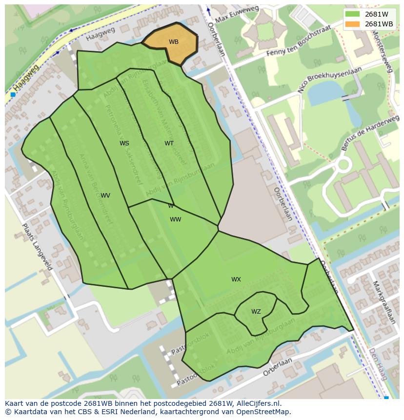 Afbeelding van het postcodegebied 2681 WB op de kaart.