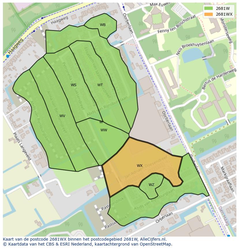 Afbeelding van het postcodegebied 2681 WX op de kaart.