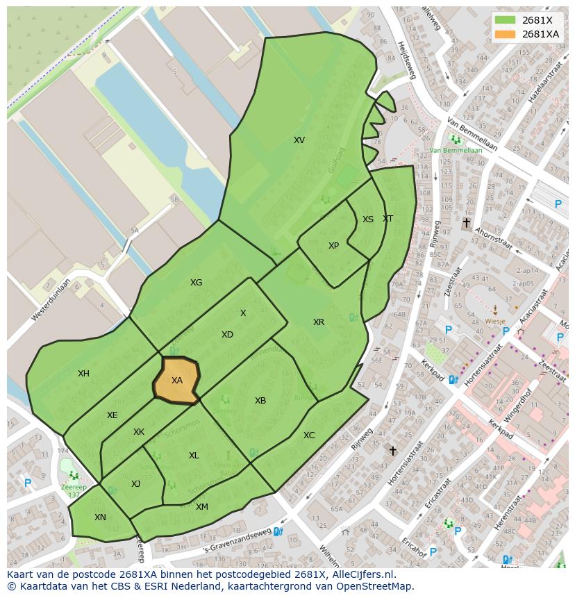 Afbeelding van het postcodegebied 2681 XA op de kaart.