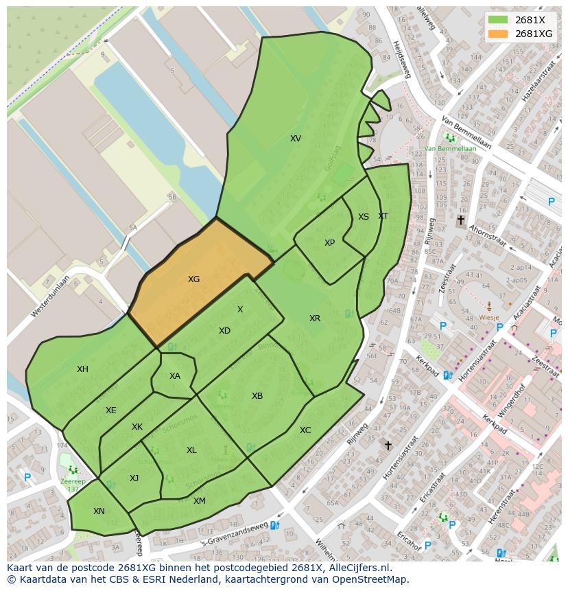 Afbeelding van het postcodegebied 2681 XG op de kaart.