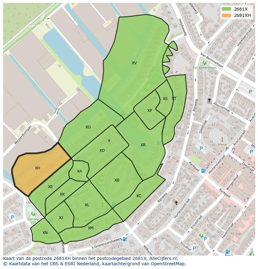 Afbeelding van het postcodegebied 2681 XH op de kaart.
