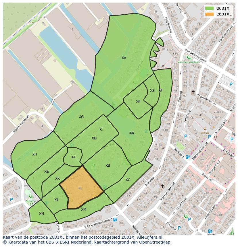 Afbeelding van het postcodegebied 2681 XL op de kaart.