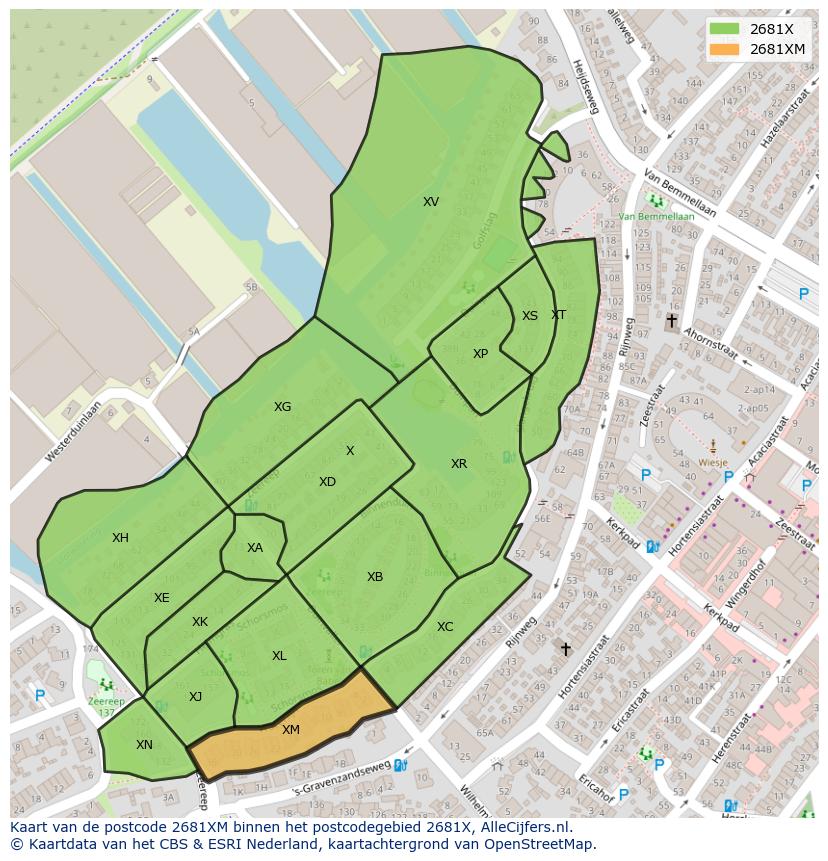Afbeelding van het postcodegebied 2681 XM op de kaart.