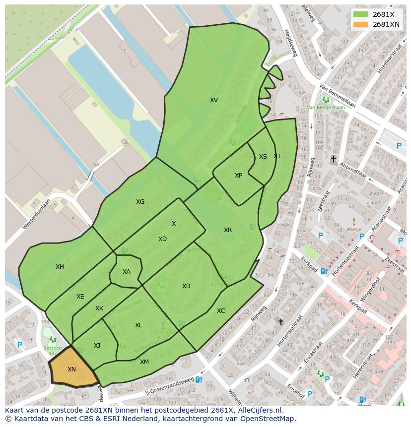 Afbeelding van het postcodegebied 2681 XN op de kaart.