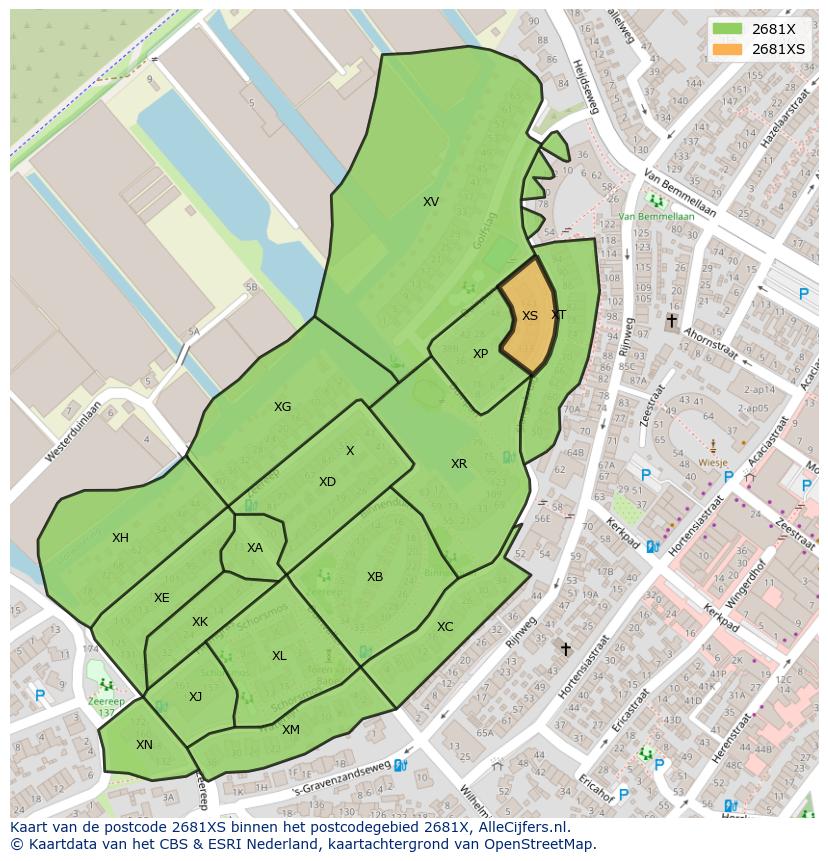 Afbeelding van het postcodegebied 2681 XS op de kaart.