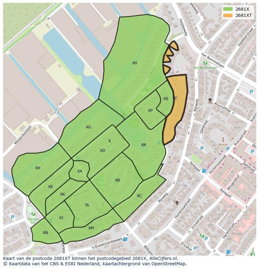 Afbeelding van het postcodegebied 2681 XT op de kaart.
