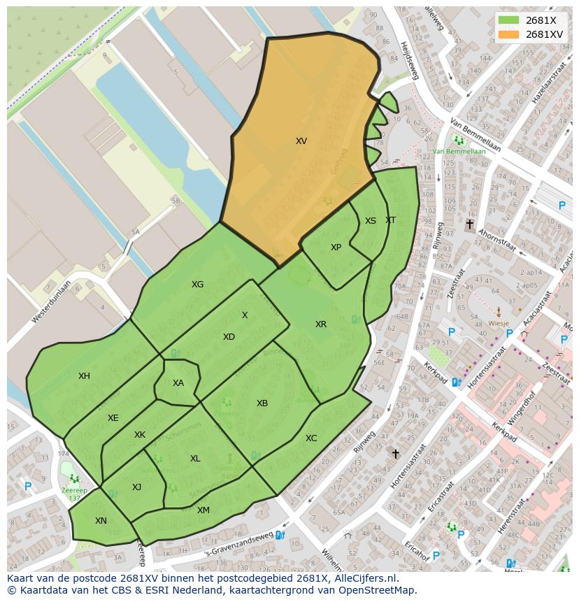 Afbeelding van het postcodegebied 2681 XV op de kaart.