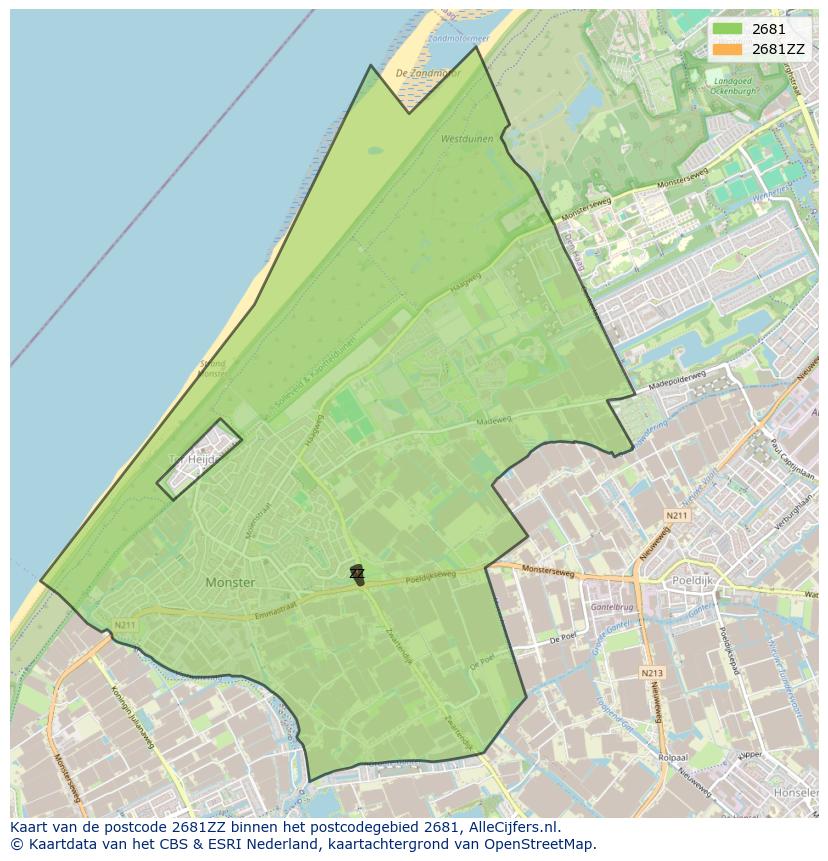 Afbeelding van het postcodegebied 2681 ZZ op de kaart.