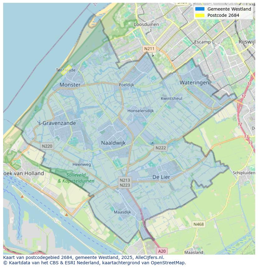 Afbeelding van het postcodegebied 2684 op de kaart.