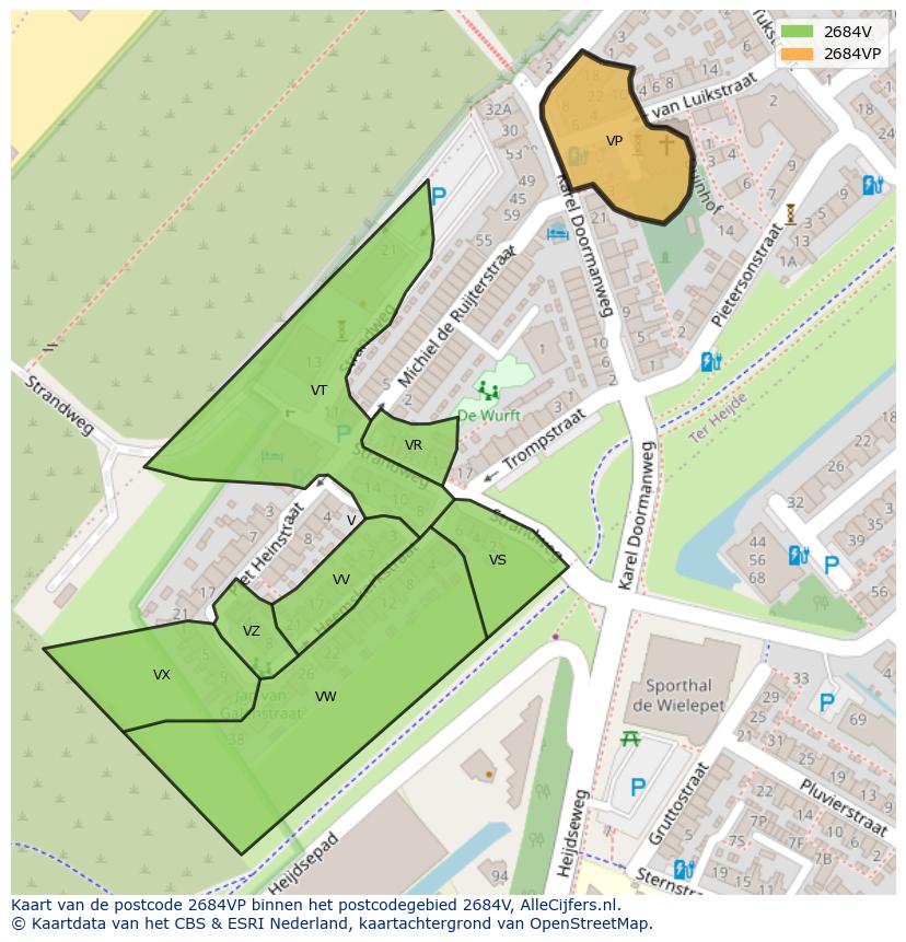 Afbeelding van het postcodegebied 2684 VP op de kaart.