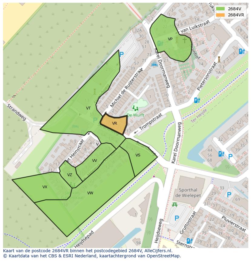 Afbeelding van het postcodegebied 2684 VR op de kaart.