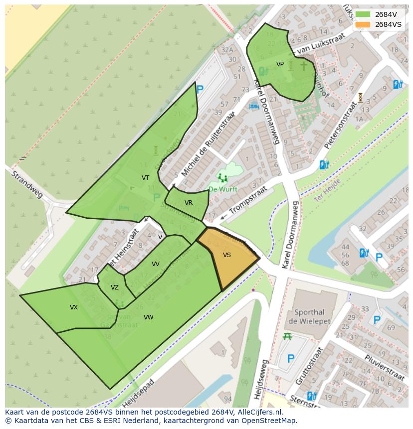 Afbeelding van het postcodegebied 2684 VS op de kaart.