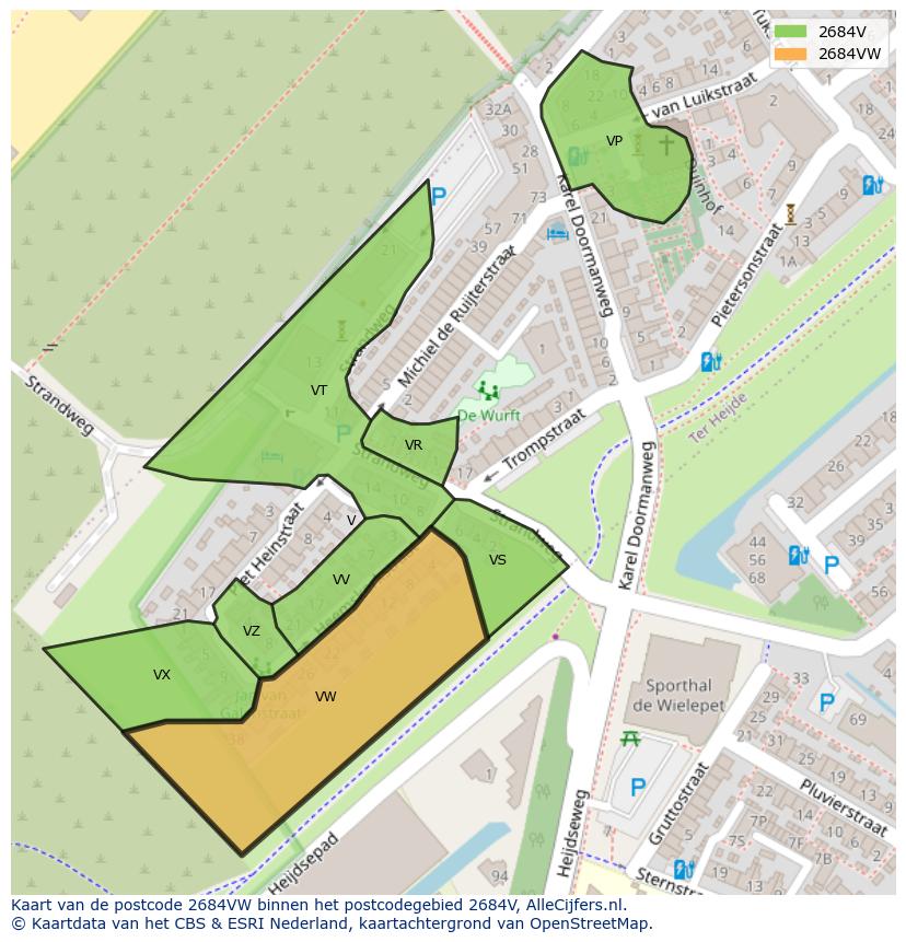 Afbeelding van het postcodegebied 2684 VW op de kaart.