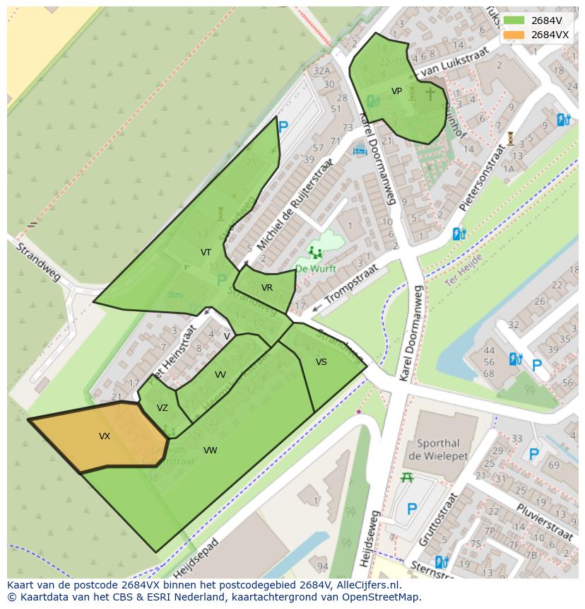 Afbeelding van het postcodegebied 2684 VX op de kaart.