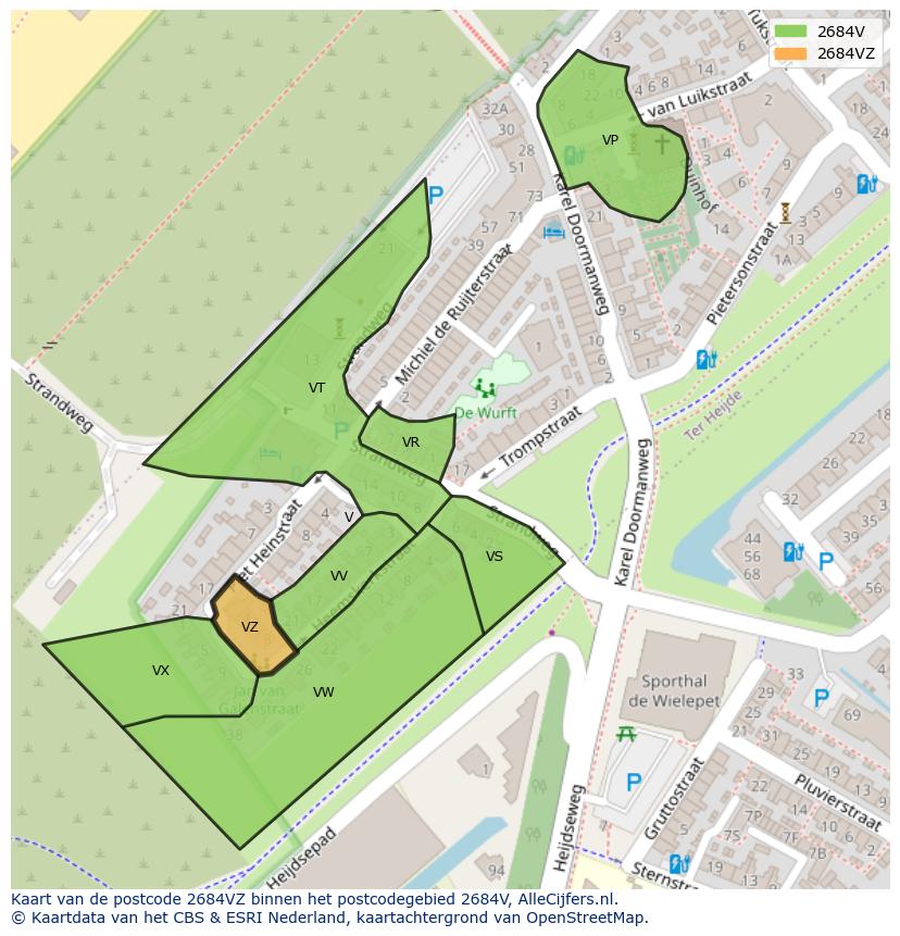 Afbeelding van het postcodegebied 2684 VZ op de kaart.