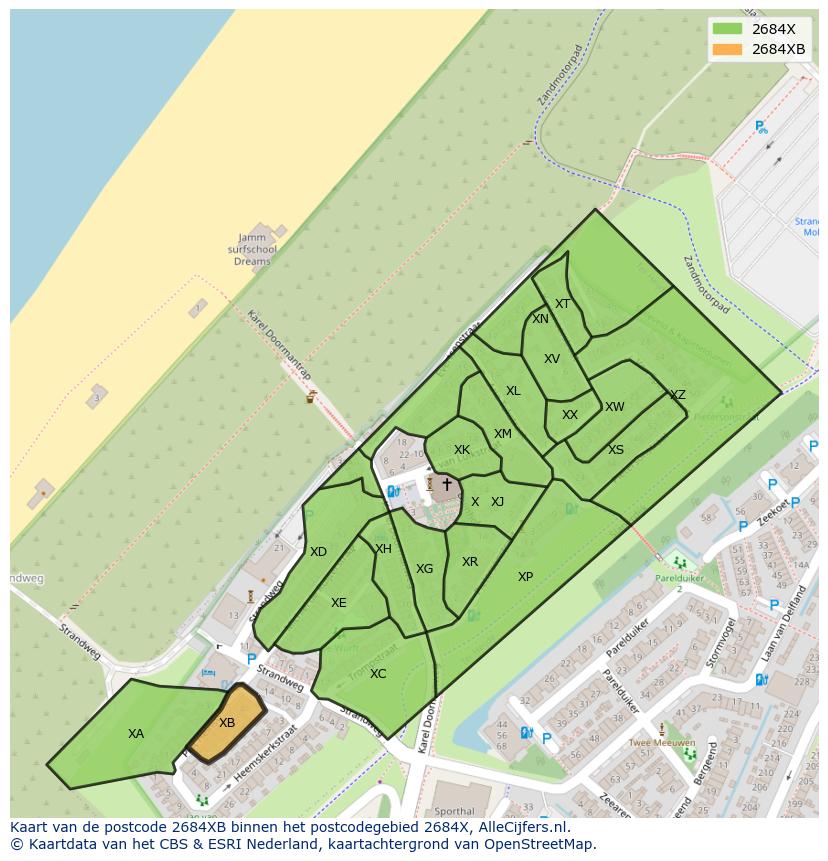 Afbeelding van het postcodegebied 2684 XB op de kaart.